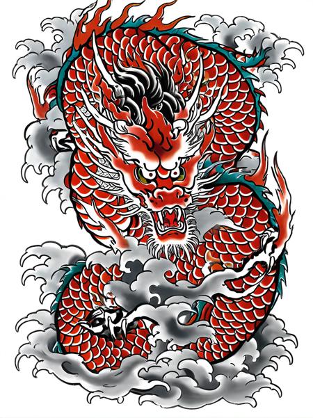 04652-3017374667-best quality, masterpiece,TBD,tattoo, a chinese dragon with fire, white background,cloud,wave,  _lora_TBD-000008_0.8_.png